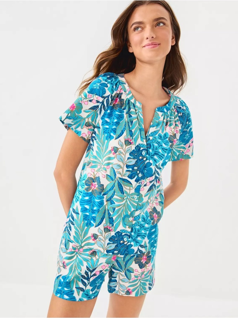 Lilly Pulitzer Matching Darcey Woven Top Abrianna Boxer Shorts Pajama Set - Picture 1 of 7